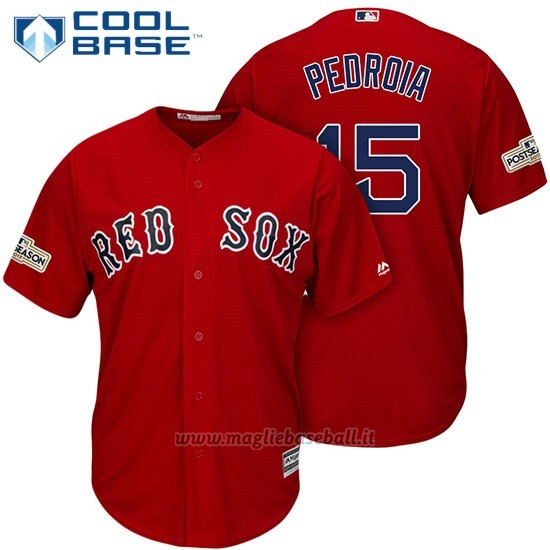 Maglia Baseball Uomo Boston Red Sox 2017 Postseason 15 Dustin Pedroia Scarlet Cool Base
